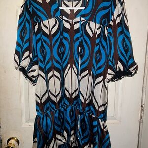 Stylish Blue and Brown Patterned Dress